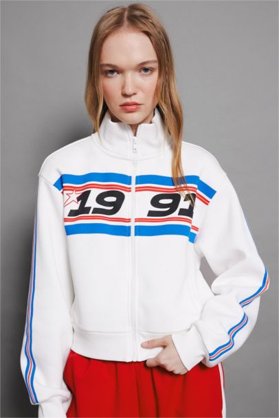 Sweat-shirt épais imprimé à coupe Ample et à fermeture éclair