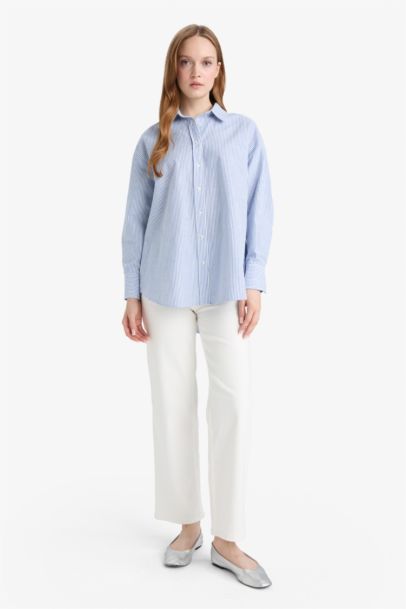 Relax Fit Striped Oxford Basic Long Sleeve Shirt Tunic