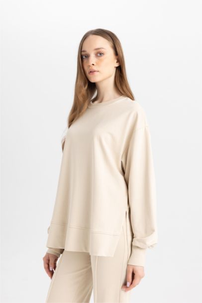 Tunique en tissu sweat à col rond Coupe régulière