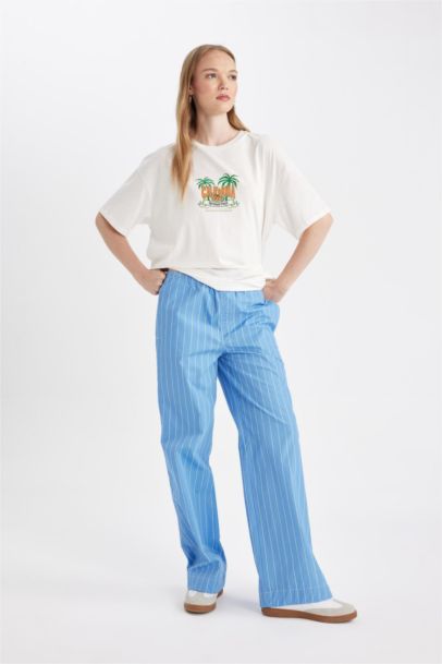 Pantalon en Popeline rayé à coupe régulière