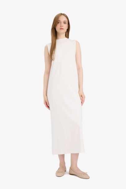 Regular Fit Half Turtleneck Basic Sleeveless Maxi Dress