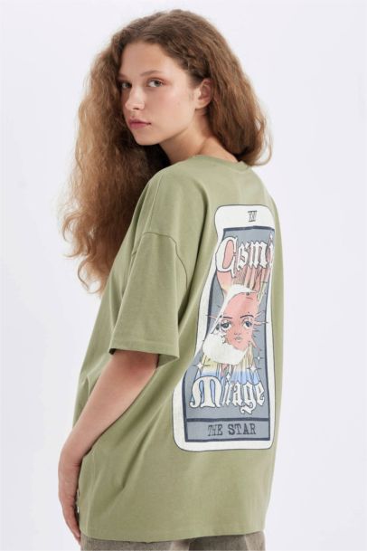 تي شيرت نص ردن اوفر سايز مطبوع بياخة مستديرة