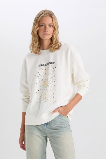 Sweat-shirt à col rond imprimé, en tissu fin à Coupe décontractée