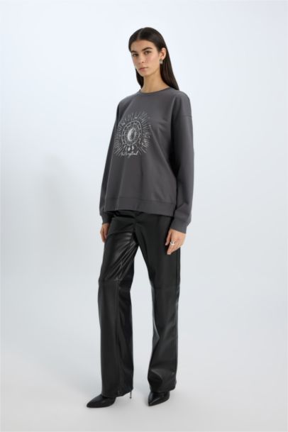 Sweat-Shirt à Manches Longues Coupe Relax et Col Rond