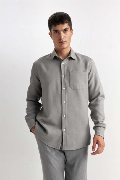 Regular Fit Polo Collar Cotton Shirt