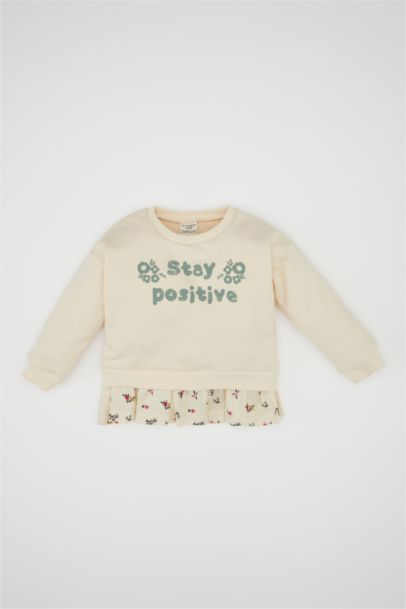Sweat-shirt imprimé à col rond avec intérieur doux pour bébé Fille