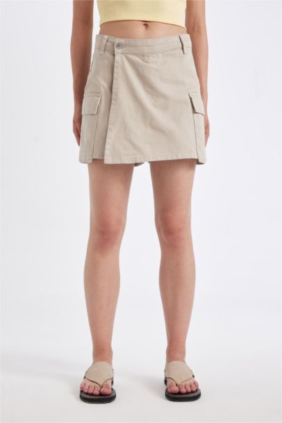 Regular Fit Normal Bel Kargo Cepli Gabardin Şort Etek