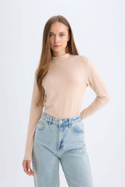 Half Turtleneck Long Sleeve Basic T-Shirt Tunic