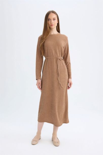 Regular Fit Crepe Long Sleeve Midi Dress