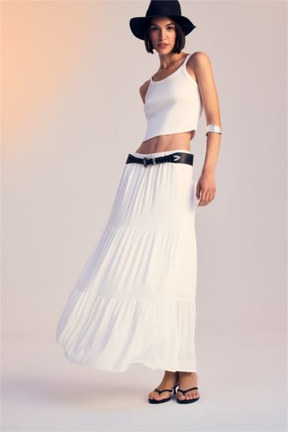 A Line High Waist Cotton Lined Viscose Maxi Skirt