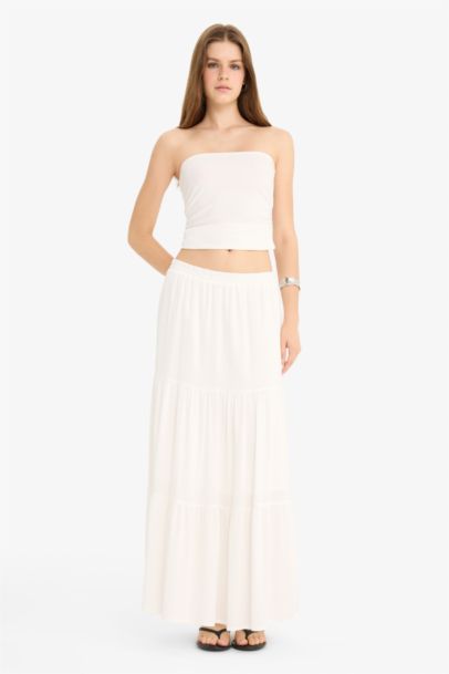 A Line High Waist Cotton Lined Viscose Maxi Skirt