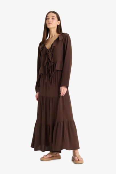 Yüksek Bel Krinkıl Viskon Maxi Etek