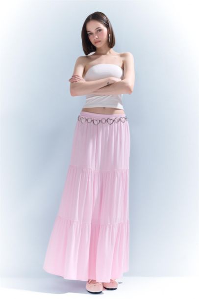Crinkle Viscose Cotton Lined High Waist Maxi Skirt