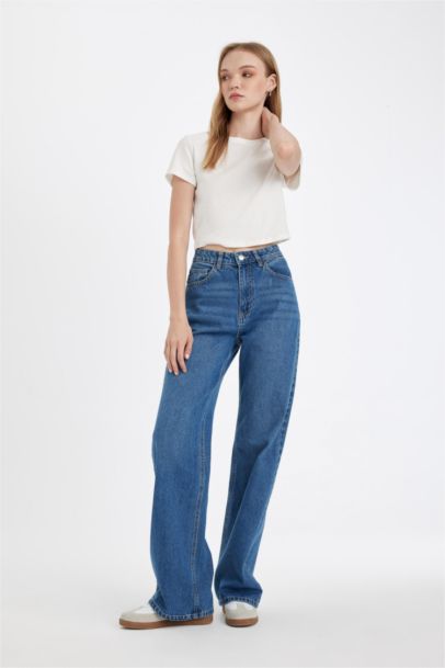 Straight Wide High Waist Washed Jeans