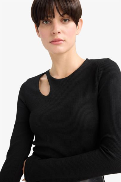 Slım Fıt Bisiklet Yaka Fitilli Kaşkorse Uzun Kollu Tişört