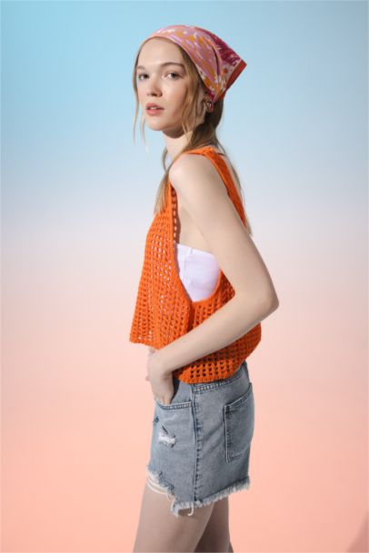 V Neck Crochet Knitted Top