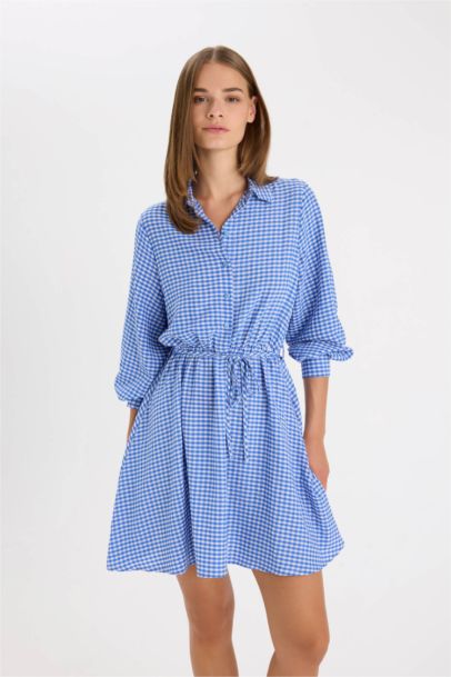 Shirt Collar Modal Long Sleeve Mini Dress
