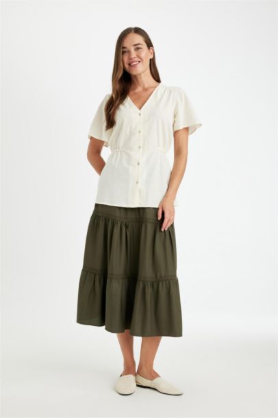 Regular Fit Beli Lastikli Belmando Kiloş Midi Etek