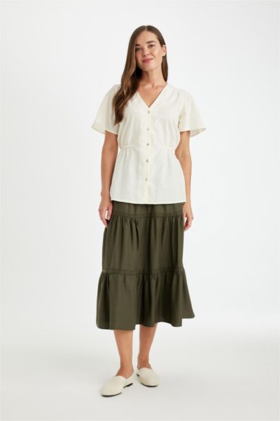 Regular Fit Beli Lastikli Belmando Kiloş Midi Etek