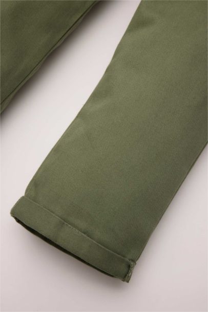 سروال جبردين قصة عادية بساق مطوية بجيب