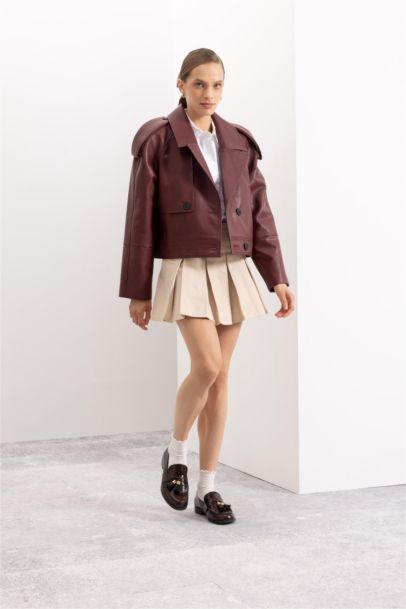 Piliseli Normal Bel Basic Düz Gabardin Mini Etek