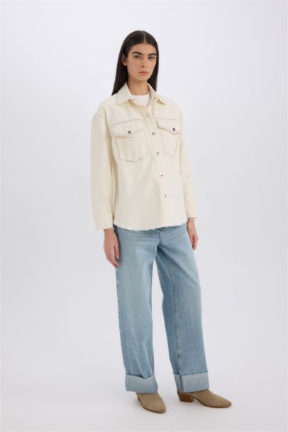 Oversize Fit Gabardine Long Sleeve Jacket Shirt