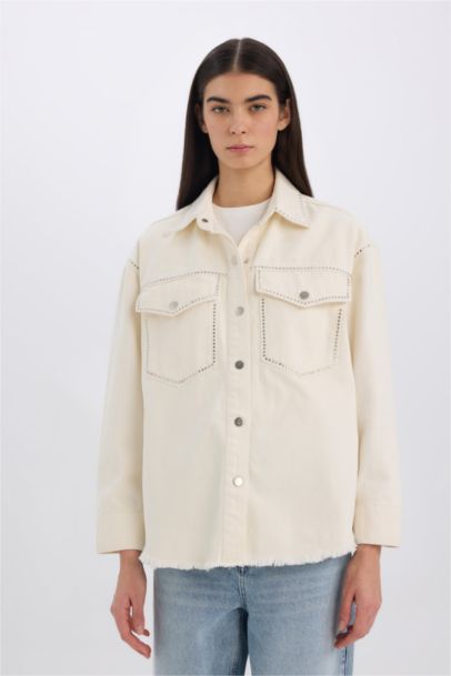 Oversize Fit Gabardine Long Sleeve Jacket Shirt