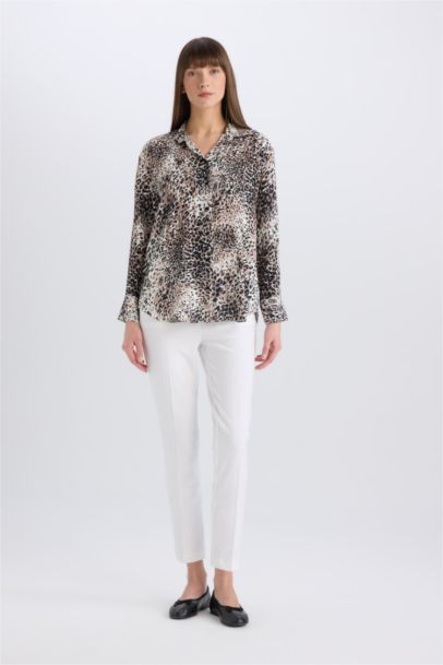 Oversize Fit Shirt Collar Animal Long Sleeve Shirt