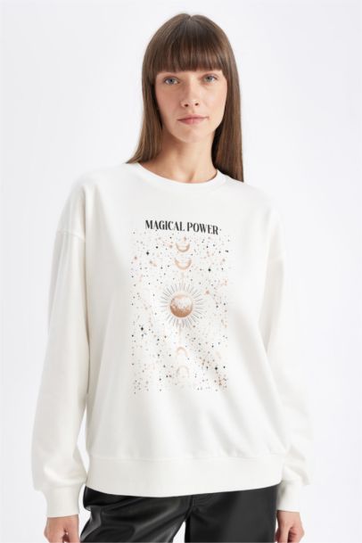 سويت شيرت كاجوال رقيق مطبوع قصة مريحة