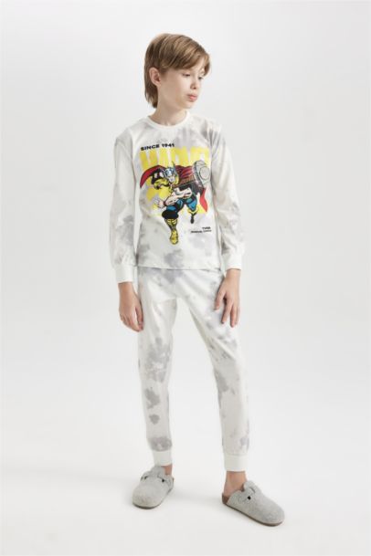 طقم بيجاما اولادي رمادي قصة عادية من مارفل - قطعتين