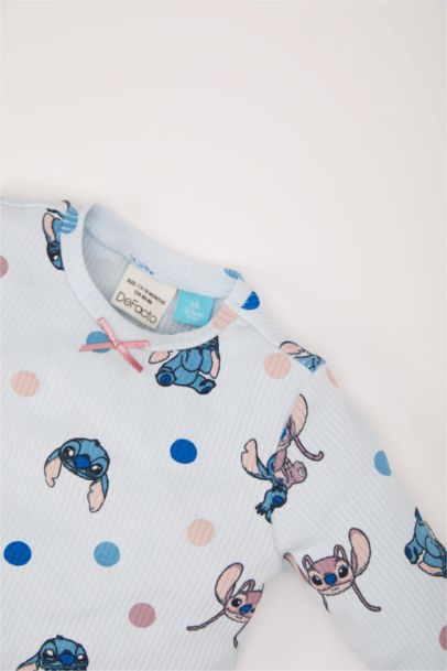 طقم بيجاما بيبي بناتي مضلع قصة عادية من Lilo & Stitch - قطعتين