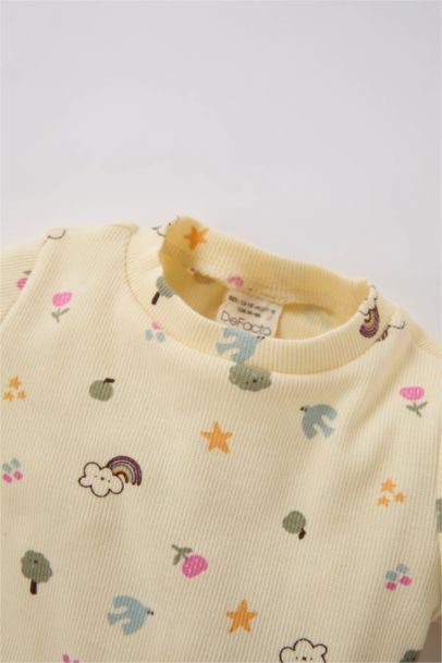 Baby Girl Patterned Ribbed Top Bottom 2 Piece Set