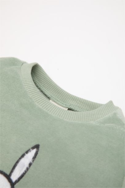 Girl Rabbit Printed Velour 2 Piece Pajama Set