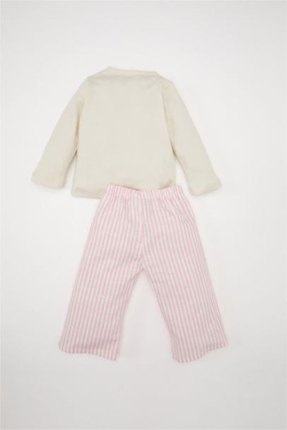 Ensemble de pyjama avec haut à col rond en twill tissé à manches longues et bas rayé pour bébé Fille