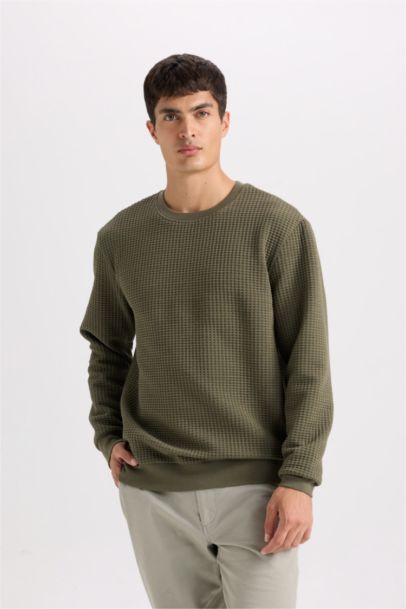 Regular Fit Bisiklet Yaka Jakarlı Sweatshirt