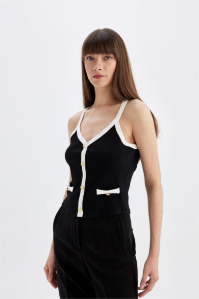 Slim Fit Dar Kesim V Yaka Fitilli Kaşkorse Atlet