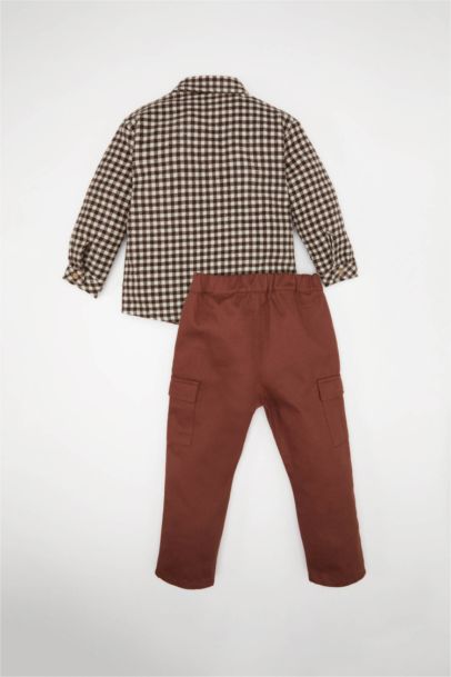 طقم بيبي اولادي قميص كاروهات وبنطلون كارجو - قطعتين