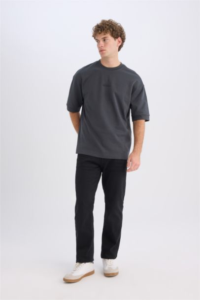 تيشيرت نص كم تقيل قصة فضفاضة مطبوع