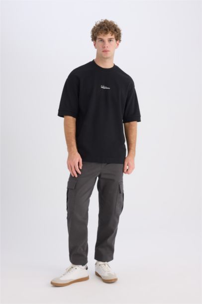 Loose Fit Bisiklet Yaka Baskılı Ağır Kumaş Kısa Kollu Tişört