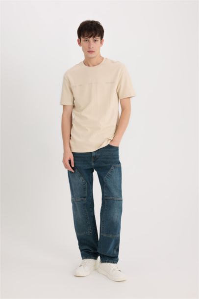 تيشيرت تقيل نص كم قصة عادية برقبة مستديرة