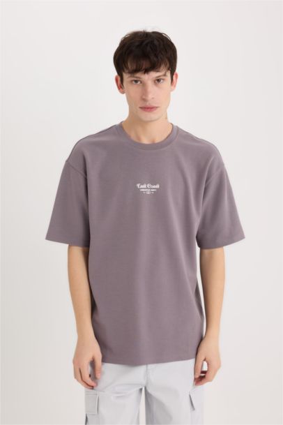 Boxy Fit Bisiklet Yaka Ütü Gerektirmeyen Nefes Alabilen Baskılı Kısa Kollu Ağır Kumaş Tişört