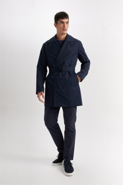 Slim Fit Dar Kesim Astarlı Düğmeli Cepli Kemerli Mevsimlik Baharlık Trençkot