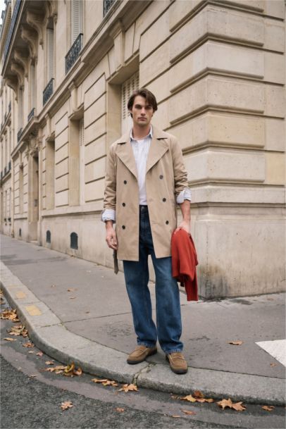 جاكيت ترانش كوت سليم فيت مبطن