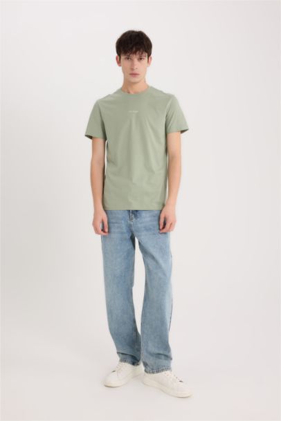 تيشيرت قطن نص كم سليم فيت مطبوع برقبة مستديرة