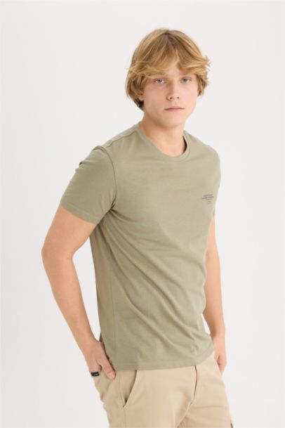 تيشيرت قطن نص كم سليم فيت مطبوع برقبة مستديرة