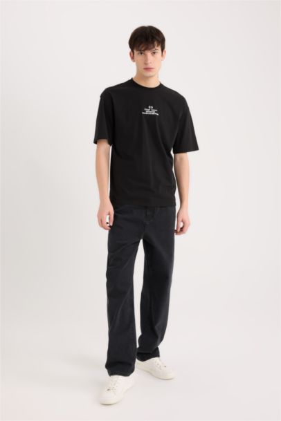 تيشيرت قطن نص كم اوفر سايز بطبعة من الخلف