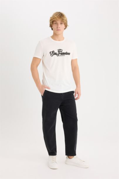 تيشيرت قطن نص كم سليم فيت مطبوع برقبة مستديرة