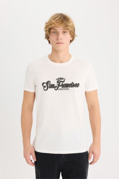 تيشيرت قطن نص كم سليم فيت مطبوع برقبة مستديرة