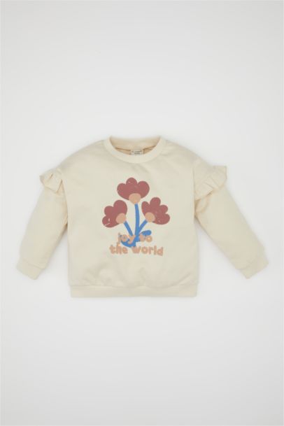 Sweat-Shirt fin à coupe régulière et Col rond à motif Fleurs