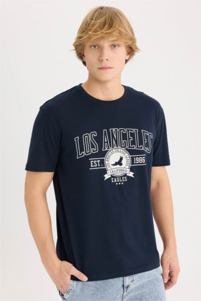 %100 Pamuk Regular Fit Bisiklet Yaka Baskılı Kısa Kollu Tişört